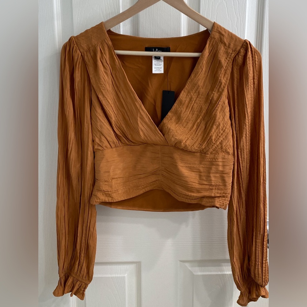 Lulu's Brown Ruched Wrap Crop Blouse - NWT